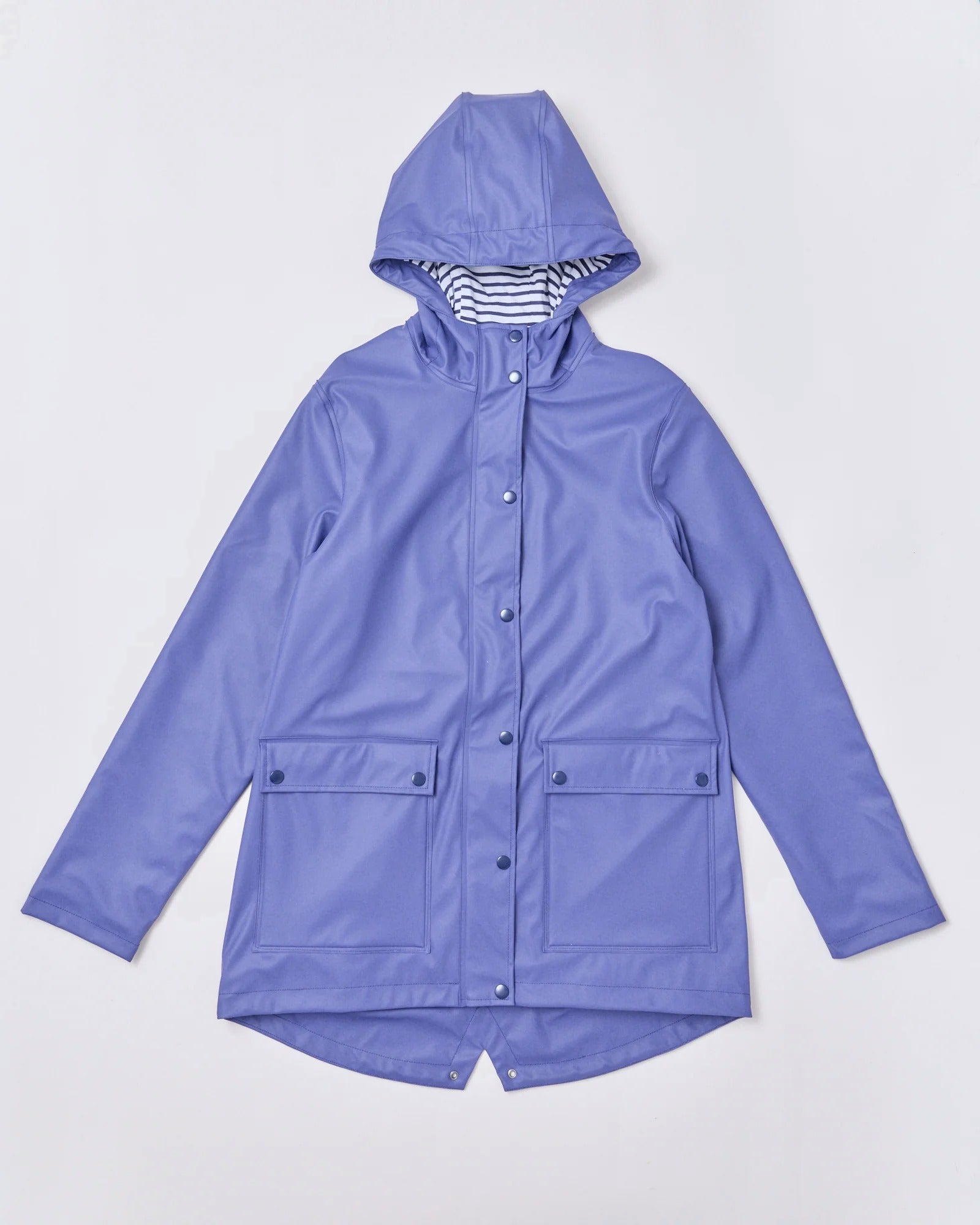 Adult waterproof Stripy Sailor raincoat in Skipper Blue | Rainkoat