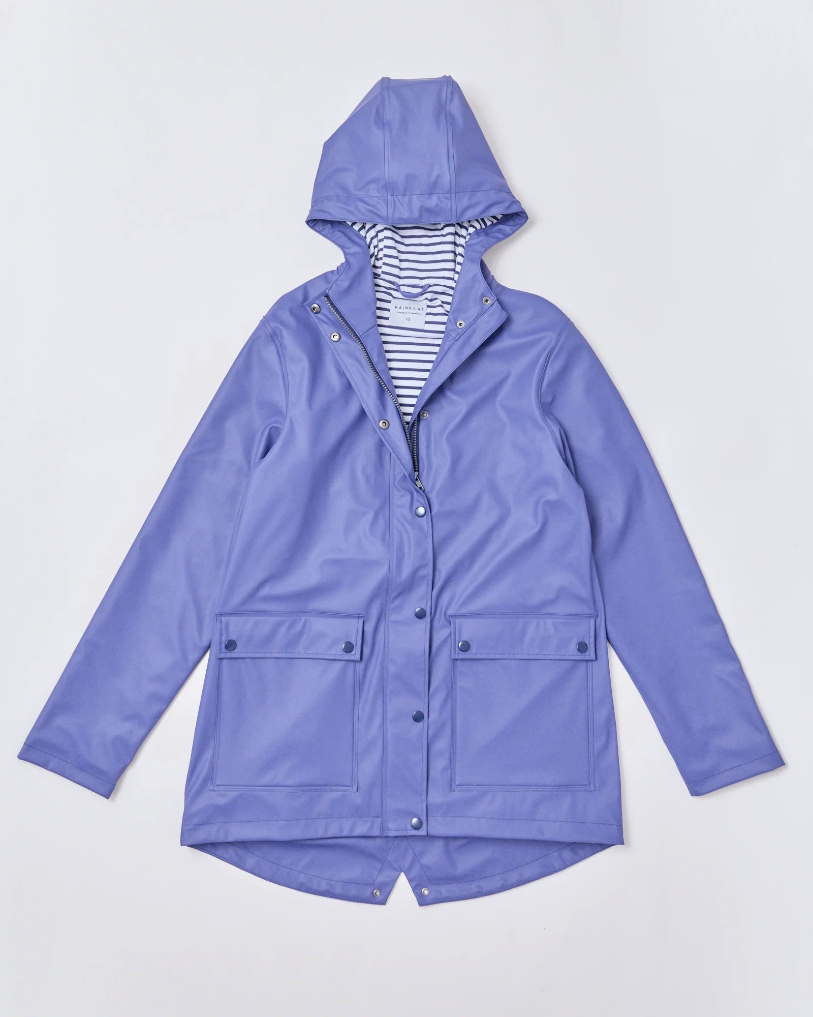 Adult waterproof Stripy Sailor raincoat in Skipper Blue | Rainkoat
