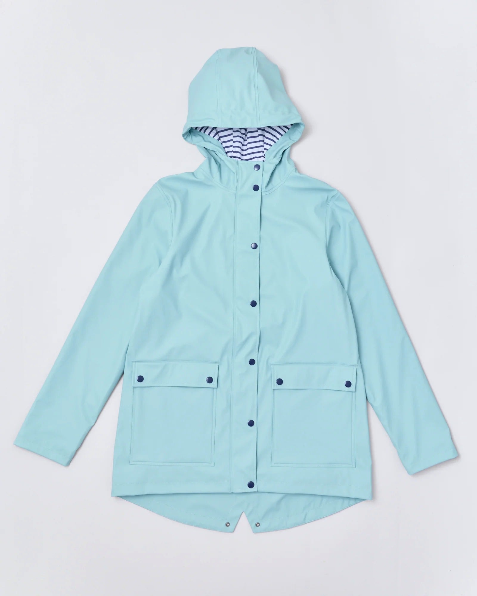 Adult waterproof Stripy Sailor raincoat in Seafoam | Rainkoat