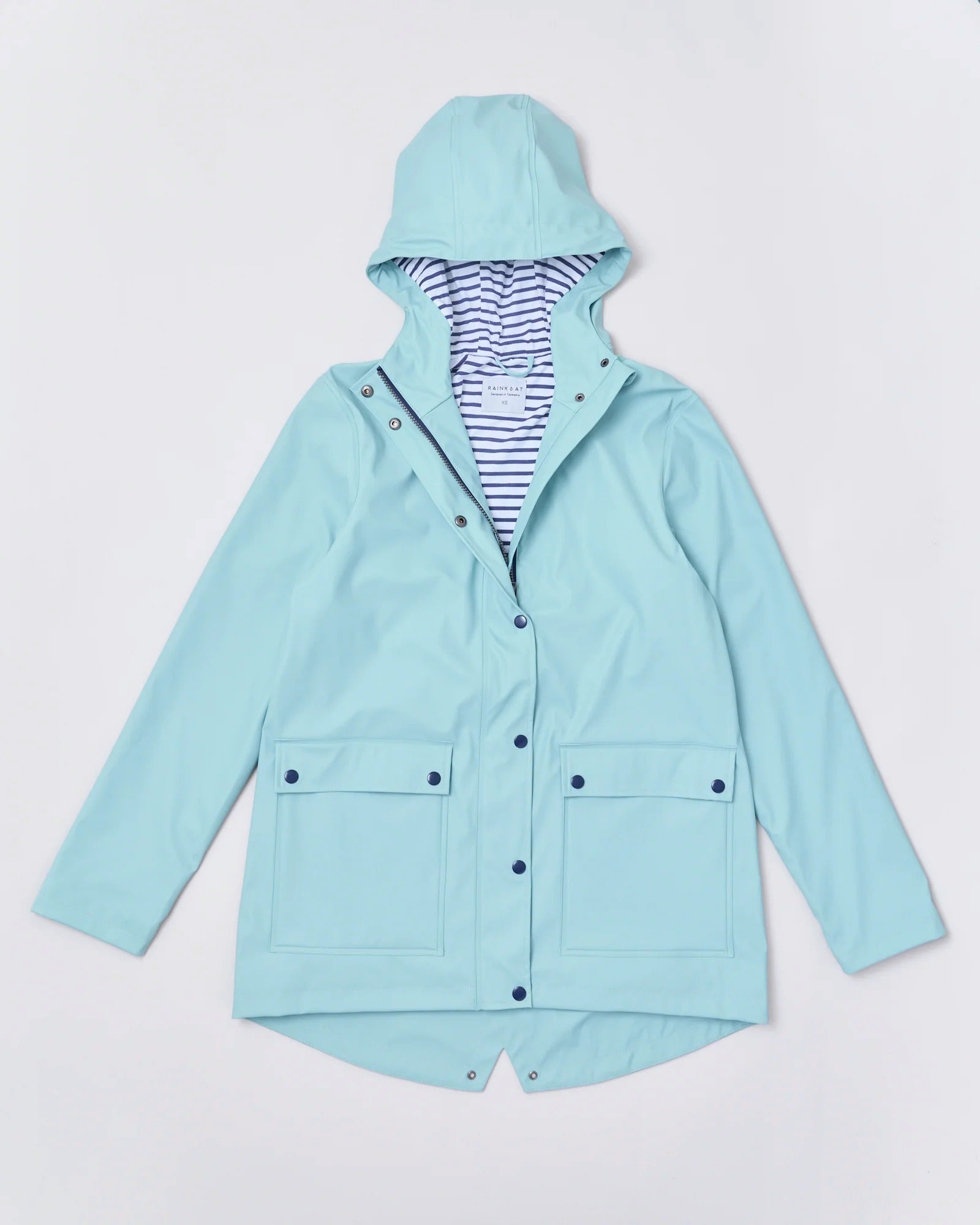 Adult waterproof Stripy Sailor raincoat in Seafoam | Rainkoat