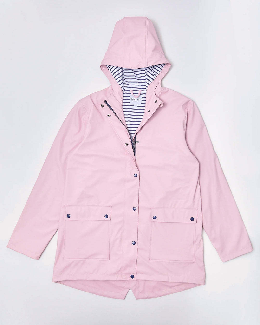 Adult waterproof Stripy Sailor raincoat in Blush Pink | Rainkoat