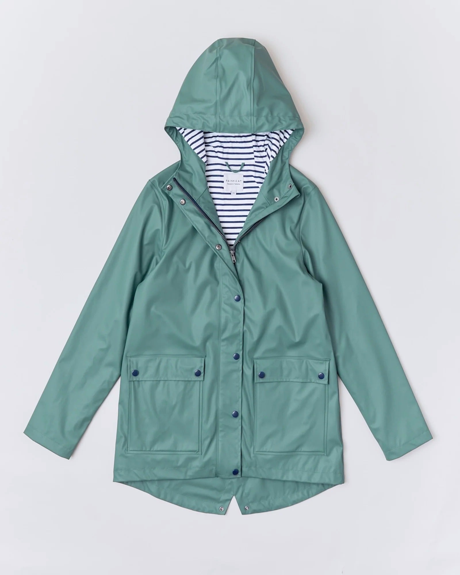 Adult waterproof Stripy Sailor raincoat in Forest Green | Rainkoat