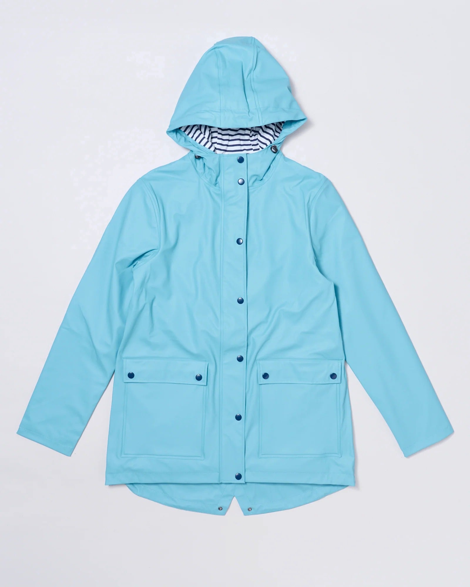 Adult waterproof Stripy Sailor raincoat in Aqua Blue | Rainkoat