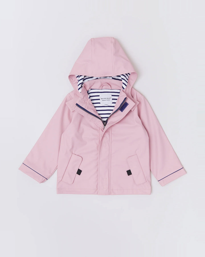 Kids waterproof Stripy Sailor raincoat in Blush Pink | Rainkoat