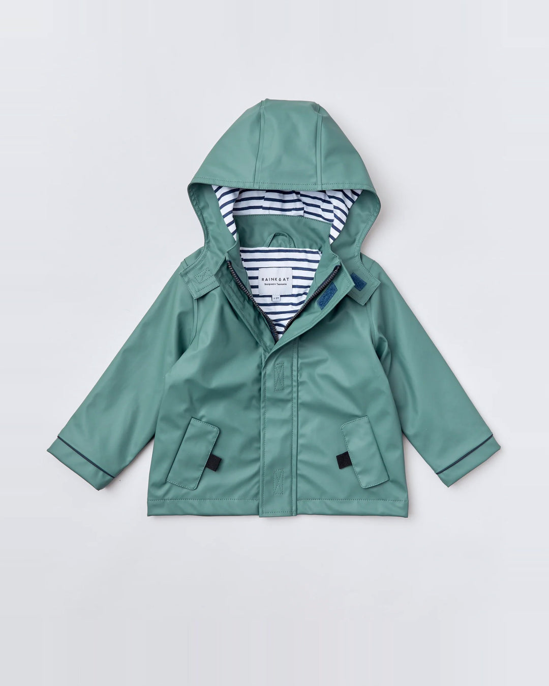 Kids waterproof Stripy Sailor raincoat in Forest Green | Rainkoat