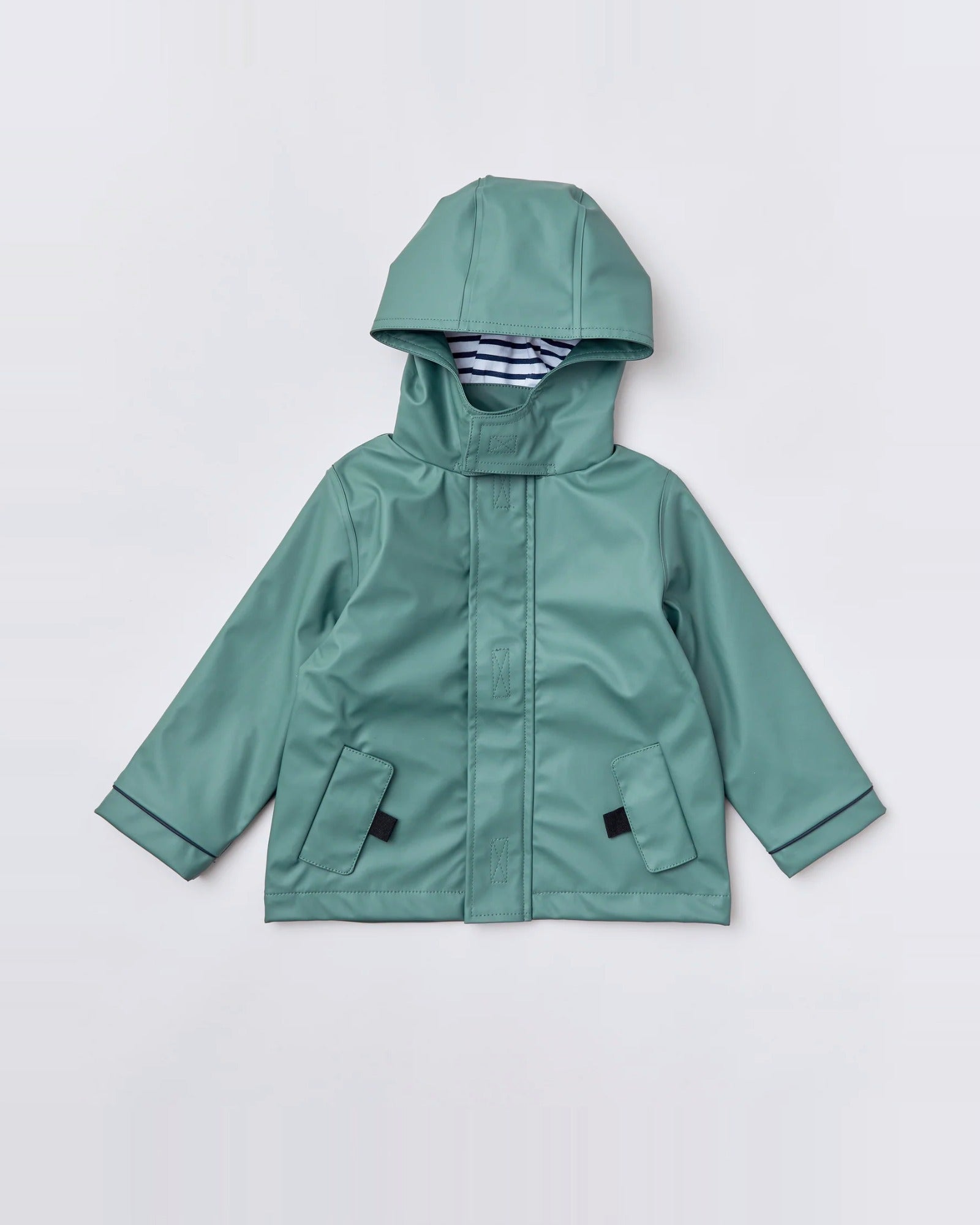 Kids waterproof Stripy Sailor raincoat in Forest Green | Rainkoat