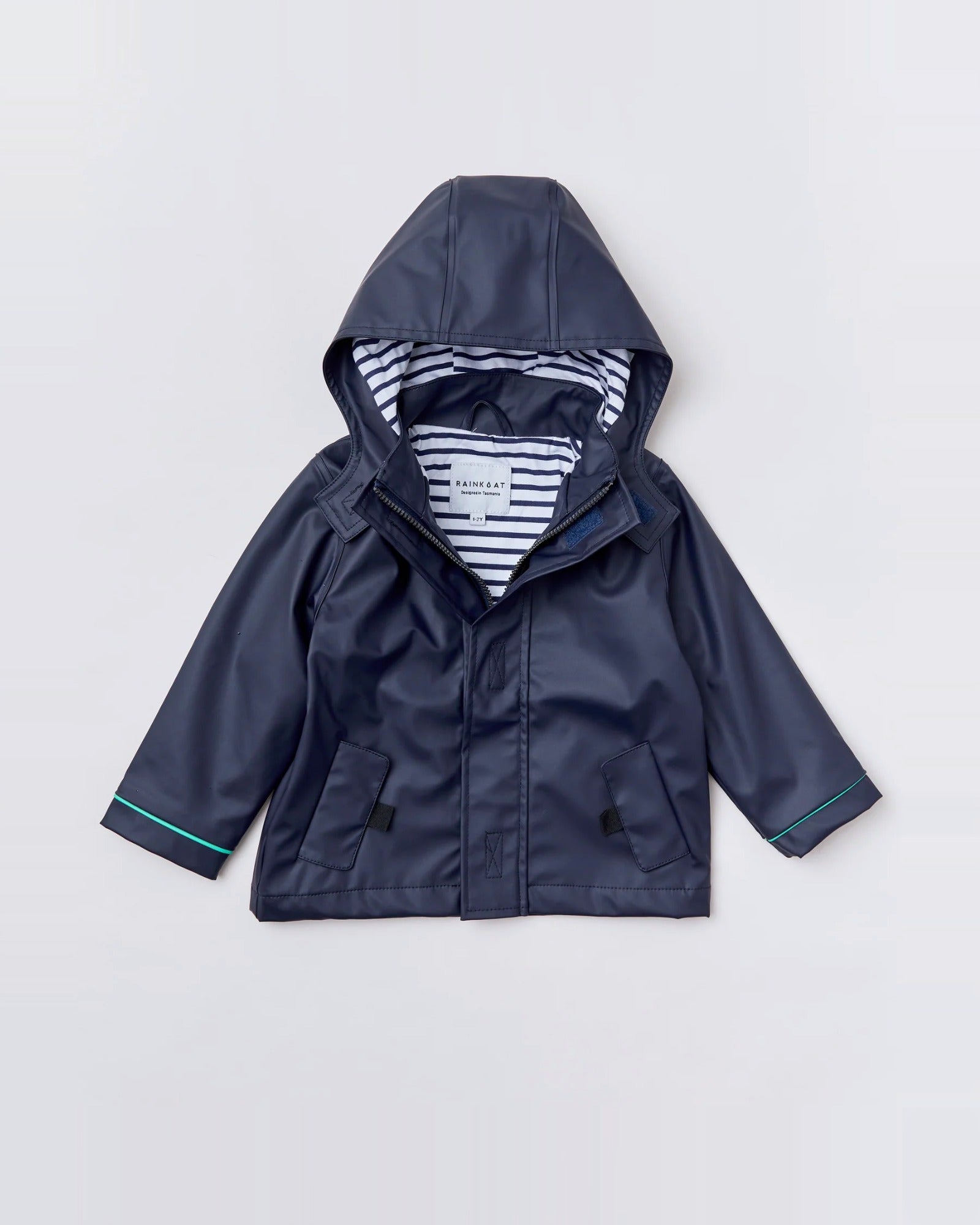 Kids waterproof Stripy Sailor raincoat in Midnight Navy | Rainkoat