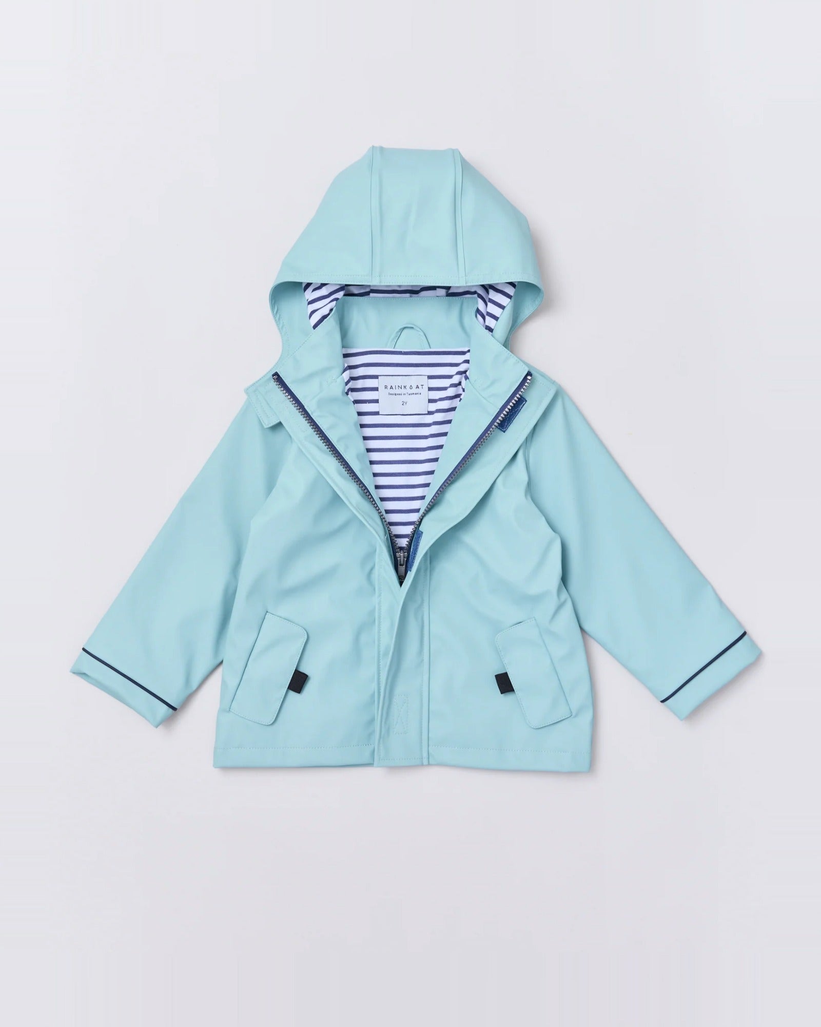 Kids waterproof Stripy Sailor raincoat in Seafoam | Rainkoat