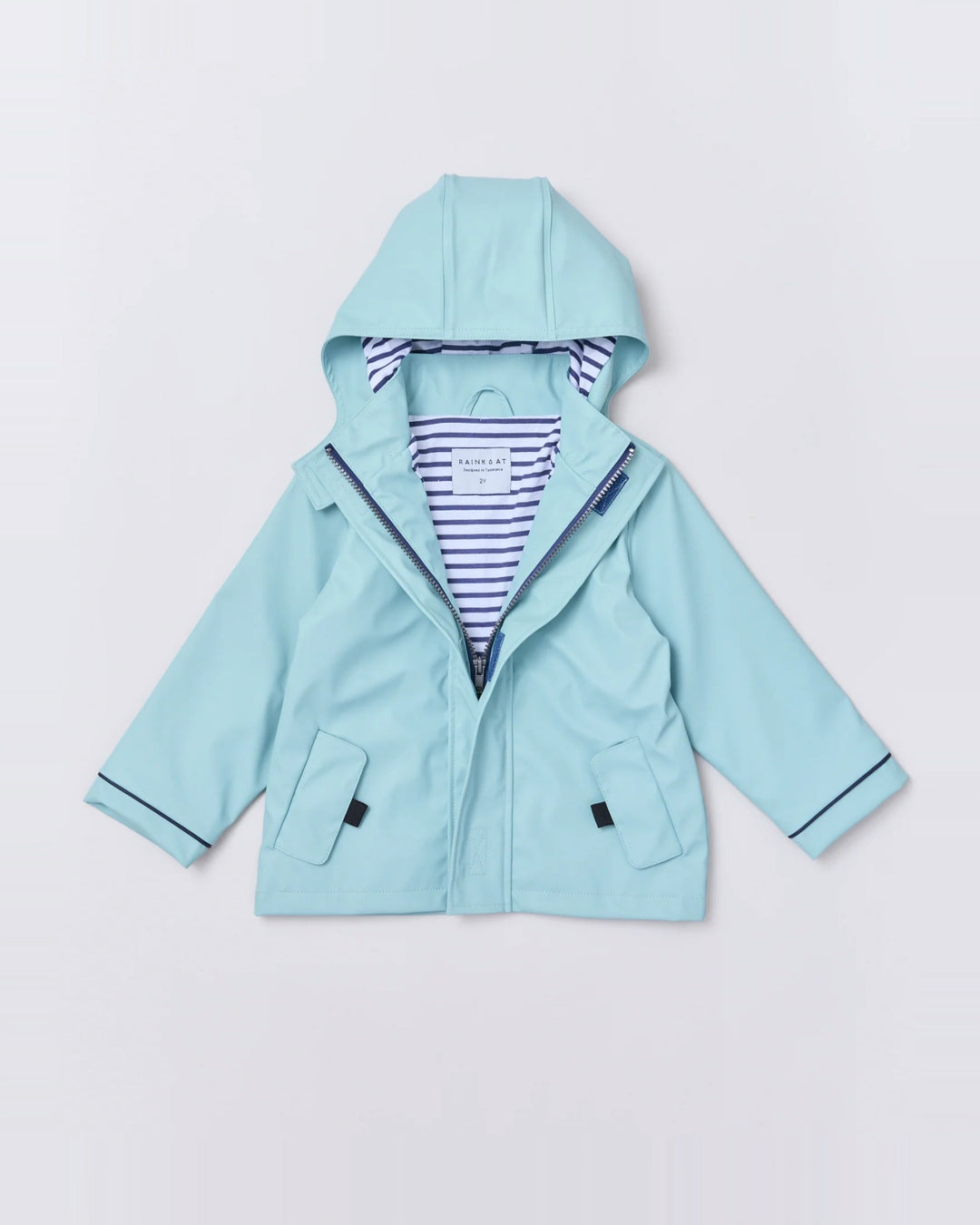 Kids waterproof Stripy Sailor raincoat in Seafoam | Rainkoat