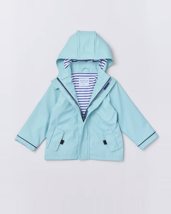 Kids waterproof Stripy Sailor raincoat in Seafoam | Rainkoat