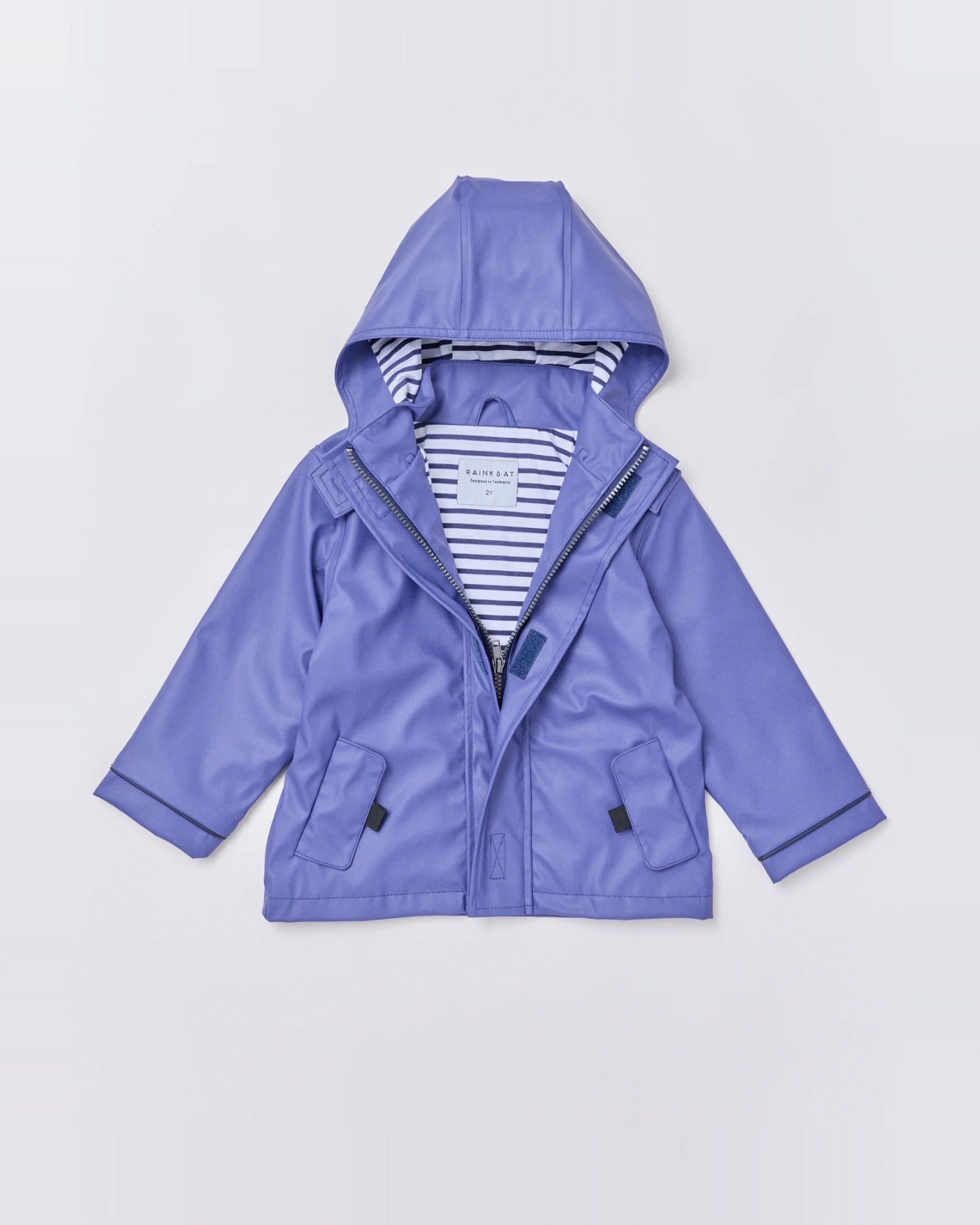 Kids waterproof Stripy Sailor raincoat in Skipper Blue | Rainkoat