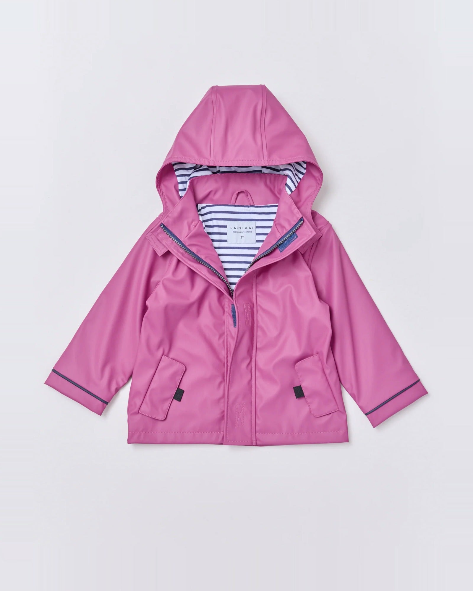 Kids waterproof Stripy Sailor raincoat in Wild Berry | Rainkoat